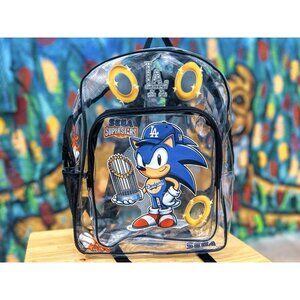 Sonic Dodgers WORLD CHAMPS Clear Backpack 15”- Black with Silver Rhinestone logo